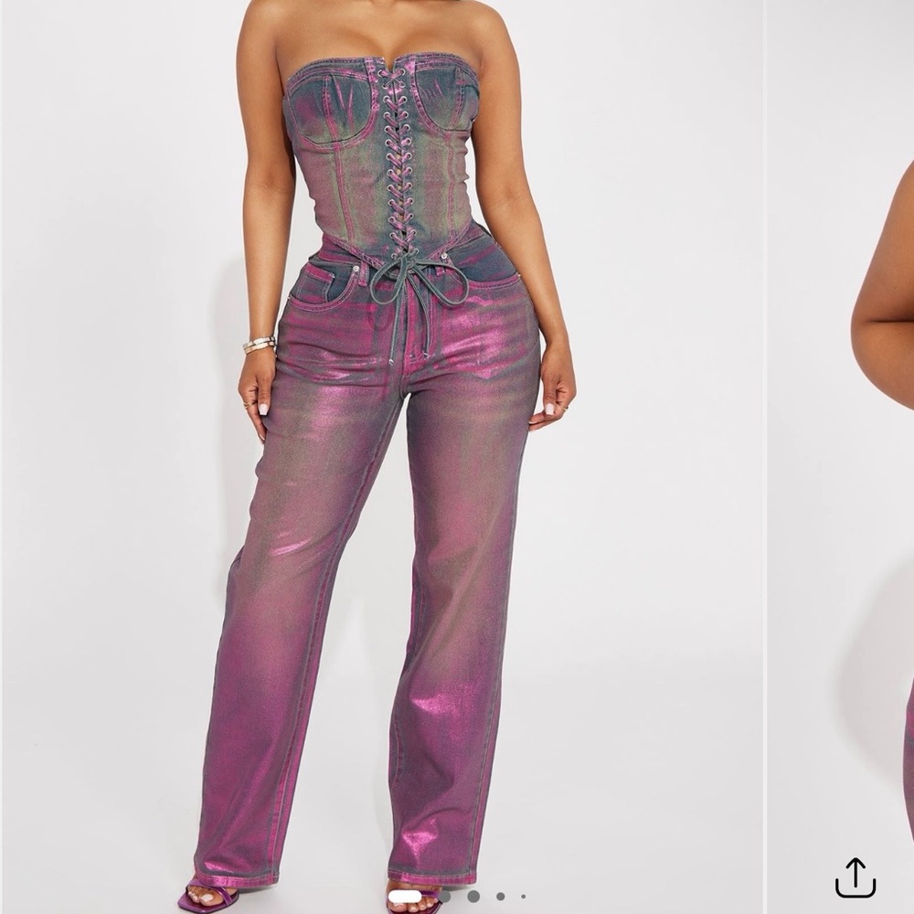 Fashion Nova Iridescent Strapless Jumpsuit